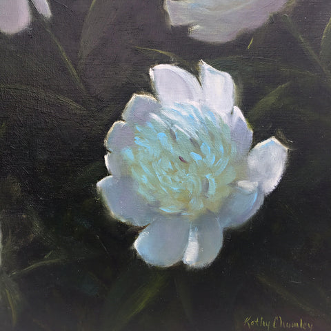 Painting of peony on a dark background by Kathy Chumley at Cottage Curator Sperryville VA