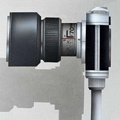 Detail with close-up of a Leica camera lens on a light gray background - painting by James Carter at Nature's Studio