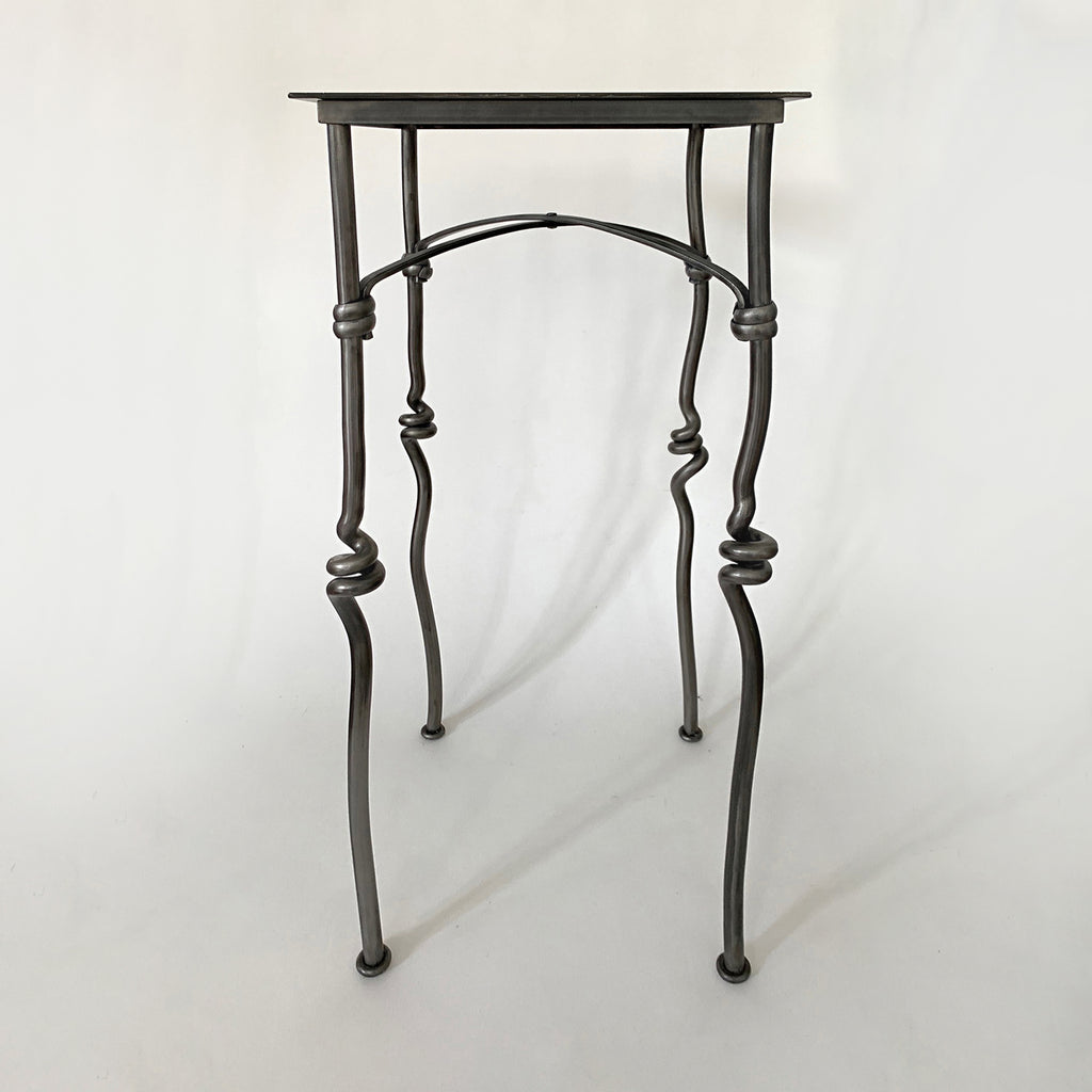 Forged steel accent table with four legs and square top by Rob Caperell at Cottage Curator - Sperryville VA Art Gallery