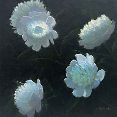 Painting of white peonies on a dark background by Kathy Chumley at Cottage Curator Sperryville VA
