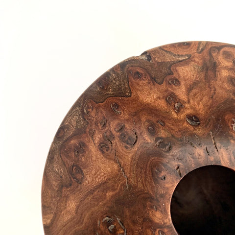 Detail of turned wood vessel with round grained wood body by L. Michael Fraser at Cottage Curator - Sperryville VA Art Gallery
