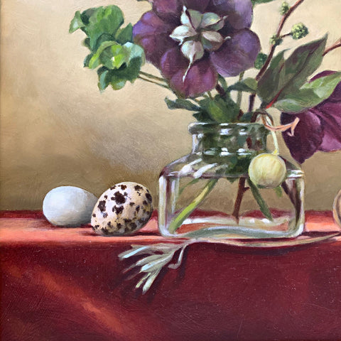 Hellebores and Quail Egg With Shell