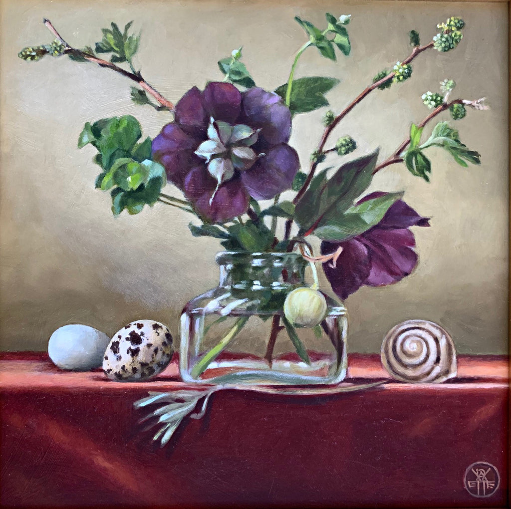 Hellebores and Quail Egg With Shell