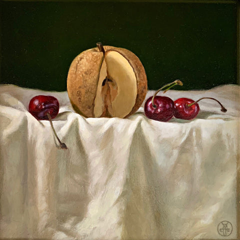 Cut Passion Fruit and Cut Pear (Diptych)