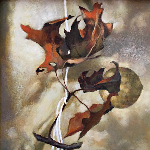 Detail of painting of dried leaves by Davette Leonard at Cottage Curator - Sperryville VA Art Gallery