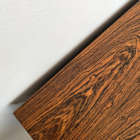 Detail of top of Bocote Chest with drawers in Bocote and Tiger Maple by Lynn Pittinger at Cottage Curator - Sperryville VA Art Gallery