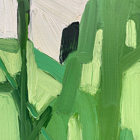 Detail of painting with strokes in greens and white by Krista Townsend at Cottage Curator - Sperryville VA Art Gallery