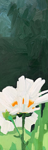 Tall painting of daisies on dark green background by Krista Townsend at Cottage Curator - Sperryville VA Art Gallery