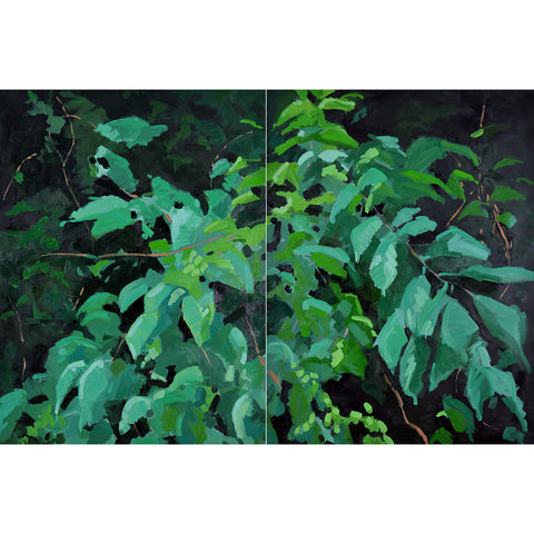 Painting of bright green leaves and vines on a black background by Krista Townsend at Cottage Curator - Sperryville VA art gallery