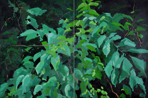 Painting of bright green leaves and vines on a black background by Krista Townsend at Cottage Curator - Sperryville VA art gallery