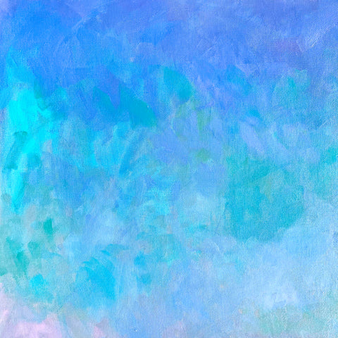 Detail of seascape painting of ocean waves and sky in blues by Priscilla Long Whitlock at Cottage Curator - Sperryville VA Art Gallery