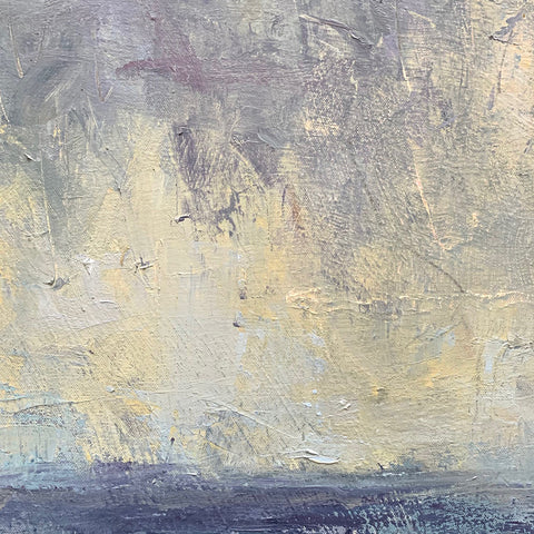 Detail of abstract gestural painting of skies during a passing storm by Priscilla Whitlock at Cottage Curator - Sperryville VA Art Gallery