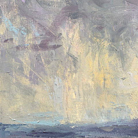 Detail of abstract gestural painting of skies during a passing storm by Priscilla Whitlock at Cottage Curator - Sperryville VA Art Gallery